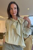 Nantucket Stripe Tie Neck Blouse Soft Olive